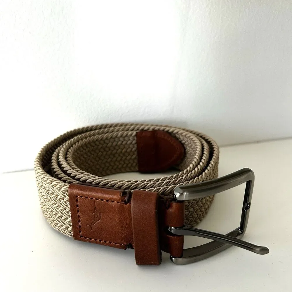 Tommy Bahama Belt Men's Woven Leather Trim OS One Size Never Worn Tan Brown